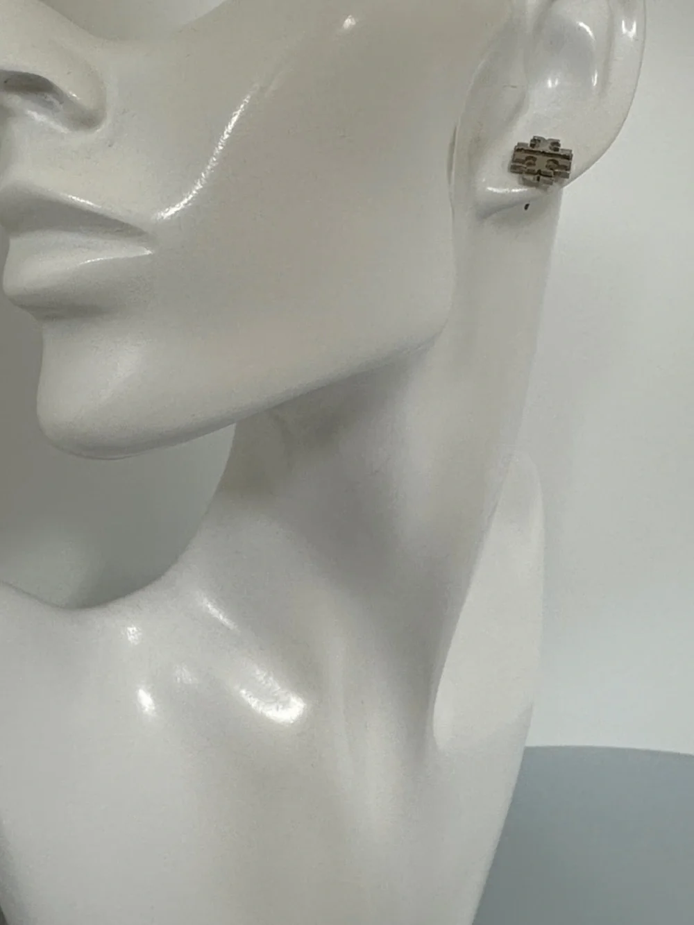 Tory Burch Silver Tone Logo Square Stud Earrings